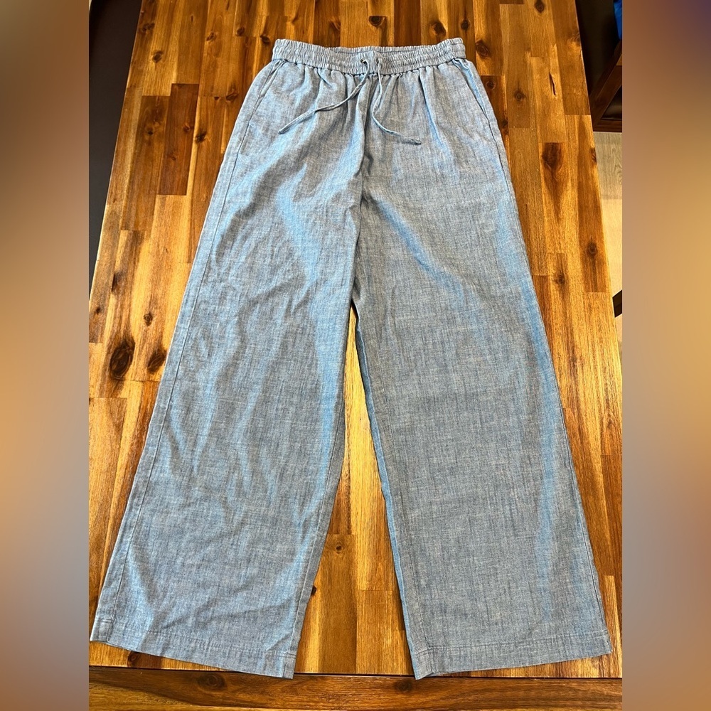 J. Crew Factory Chambray wide-leg drawstring pant Flowy loose cotton size 2 - Picture 5 of 13